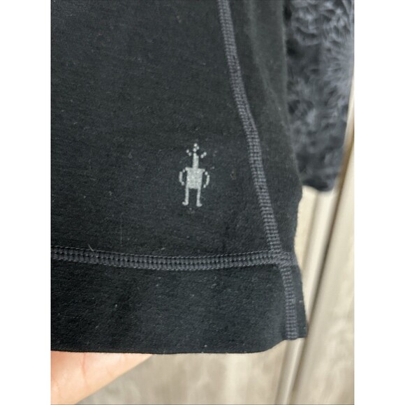 Smartwool Top Merino Wool Black Gray Floral Print 1/4 Zip Mock Neck Size S - Picture 4 of 7